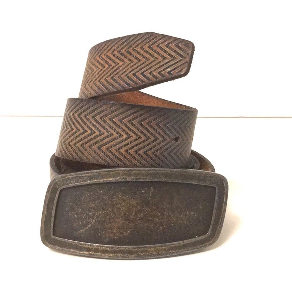 Fossil unisex belt massive buckle EUC brown black
